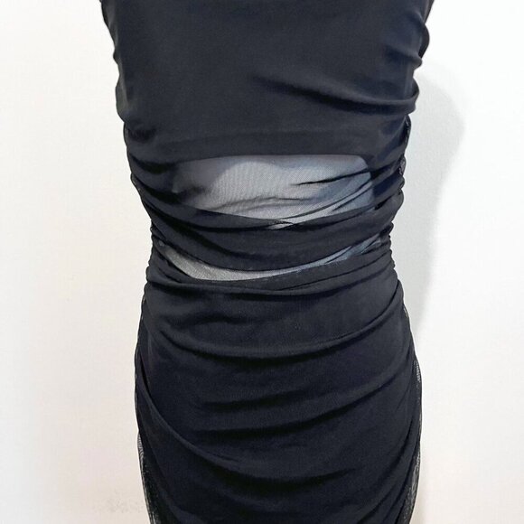 NWT MESHKI SARAH BLACK MESH SEMI-SHEER MINI DRESS - S - Picture 5 of 9